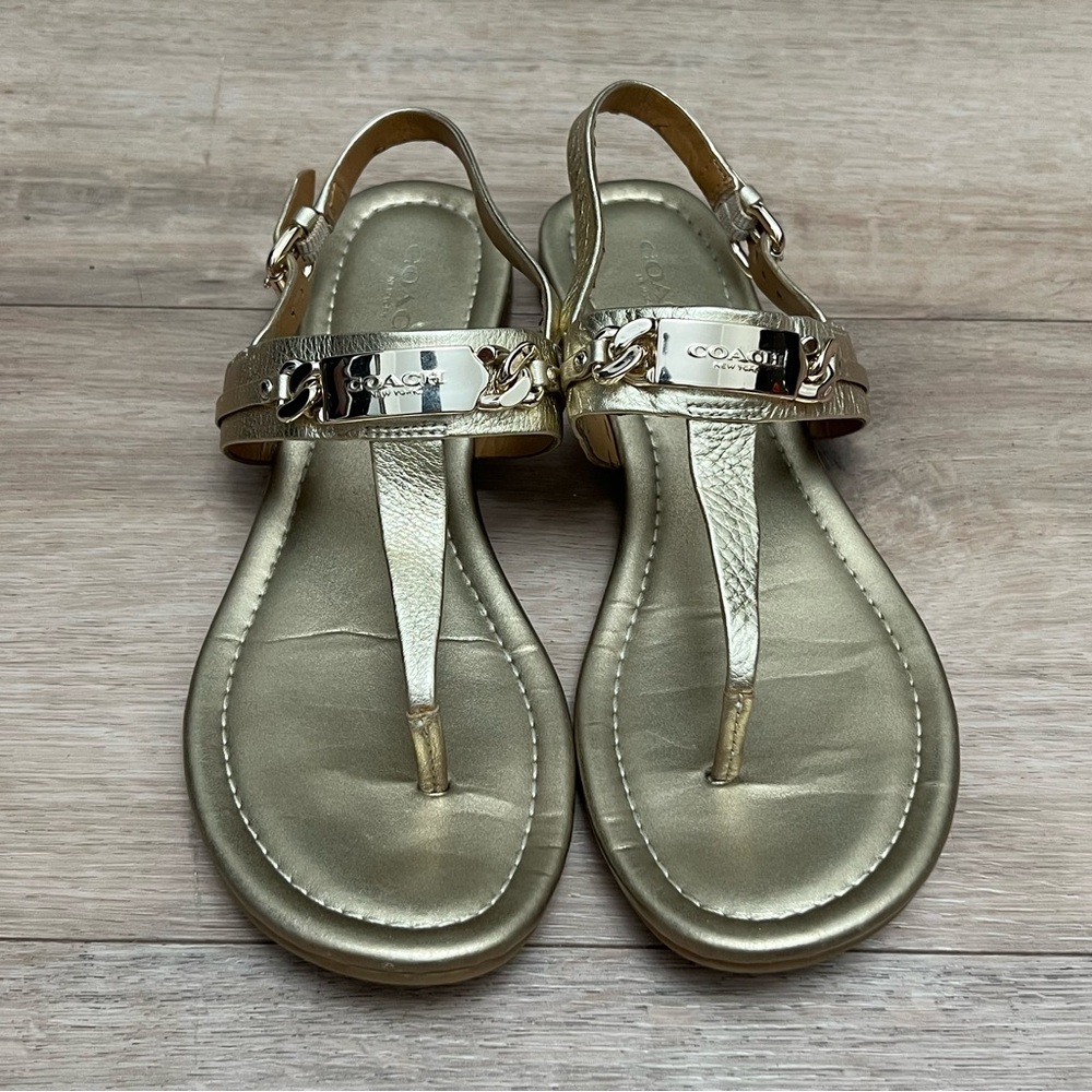 Coach Caterine Gold Leather Thong Strapped Sandals Sz 6